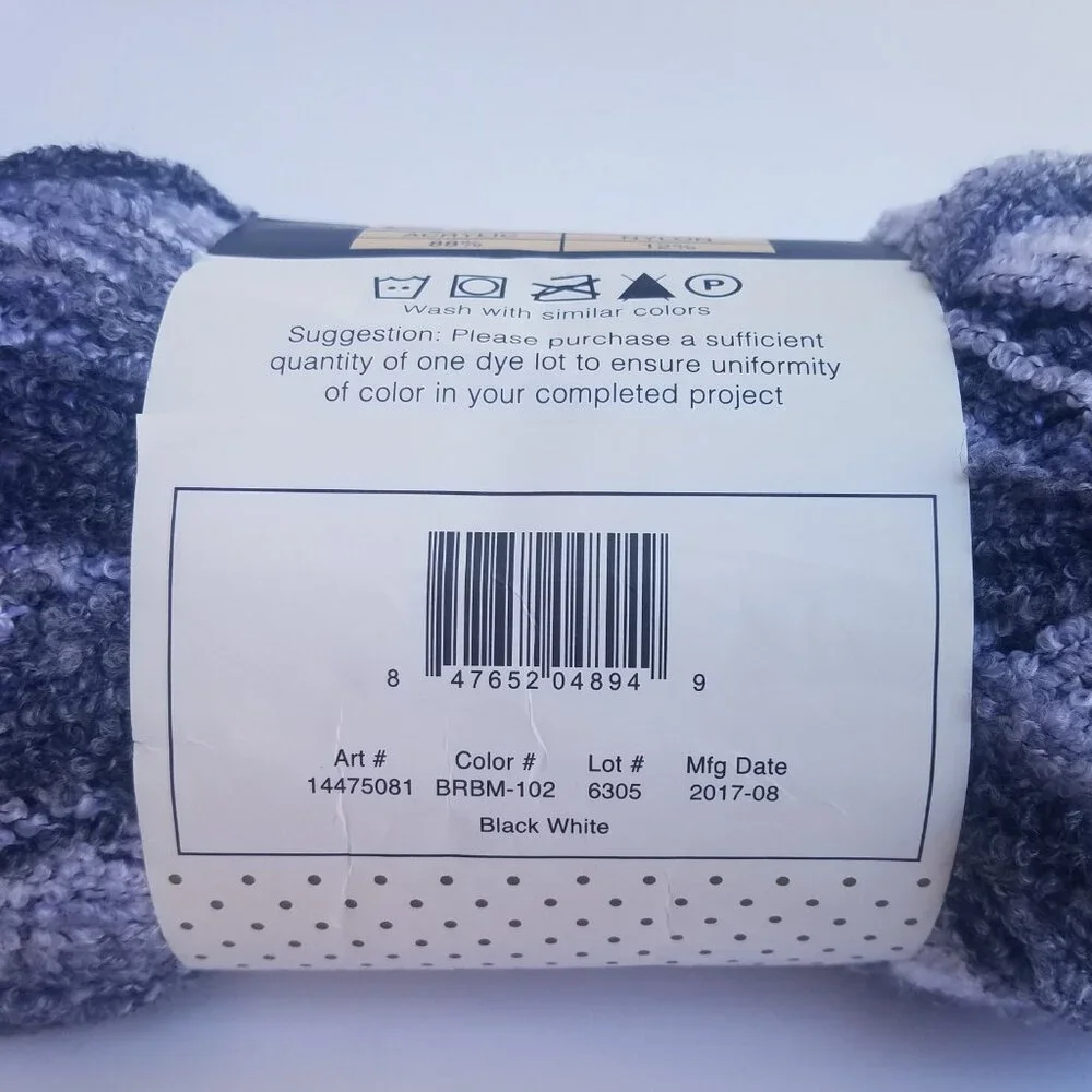 Buttercream Luxe Craft Rainbow Boucle Yarn in Black White discontinued